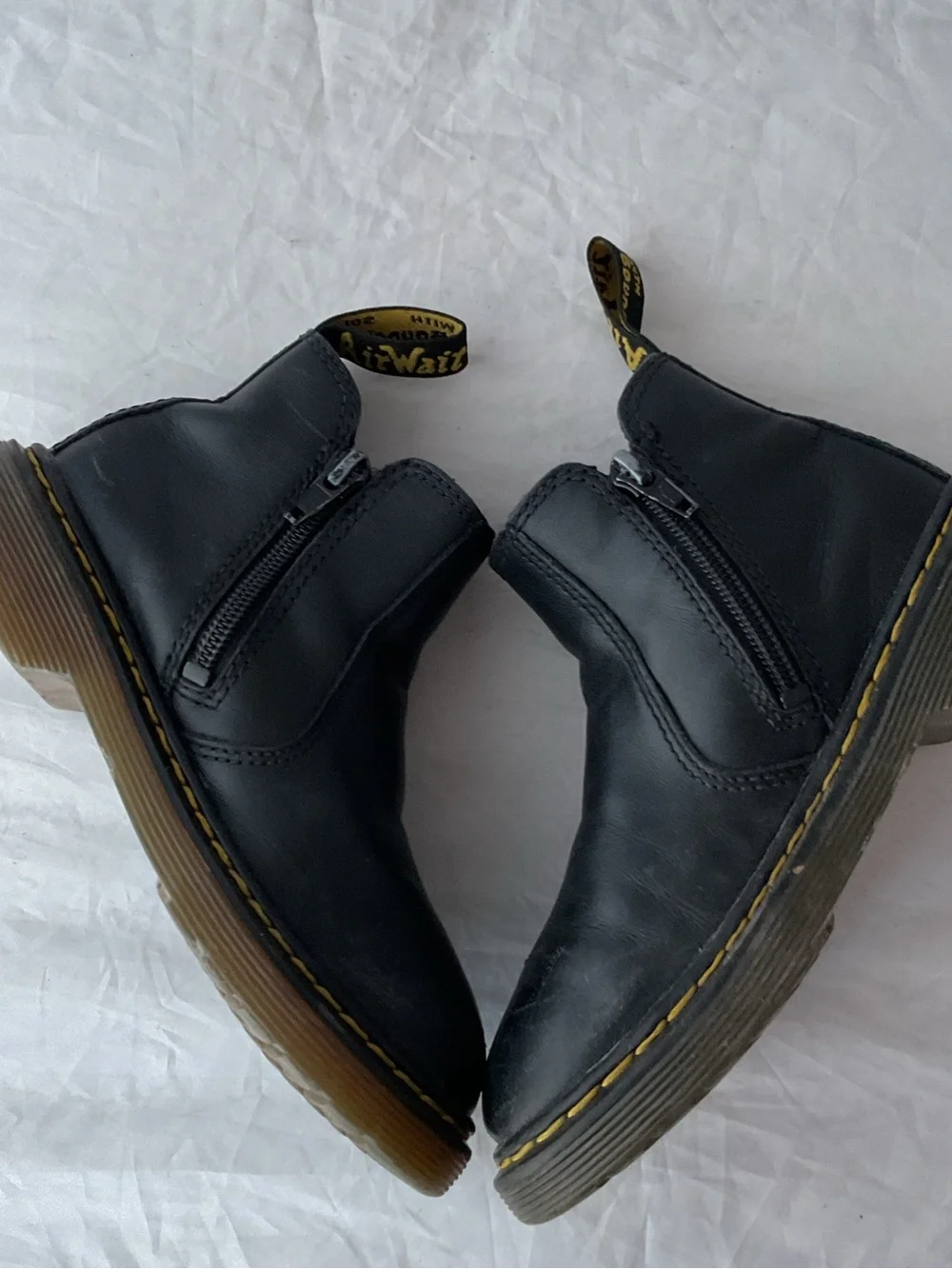 Dr. Martens Black Leather Kids Chelsea Boots with Yellow Stitching
